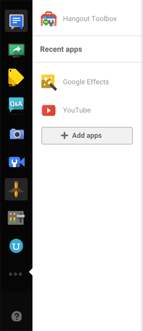 google + hangouts αριστερή εικόνα πίνακα ελέγχου