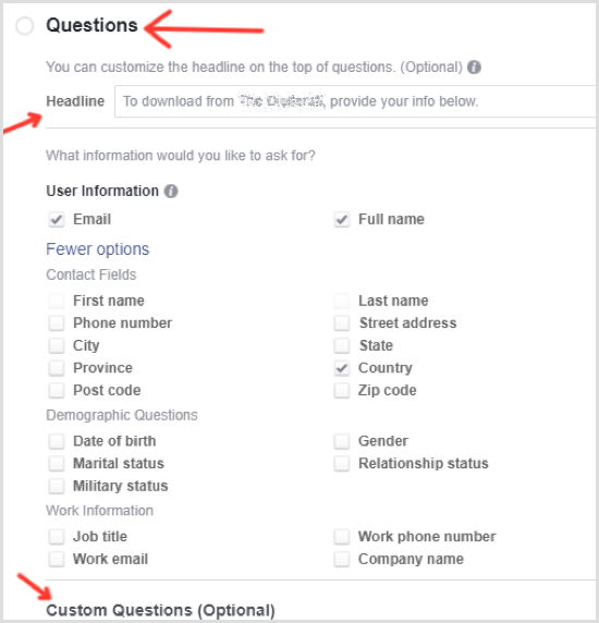 Επιλεγμένες ερωτήσεις για επικεφαλής διαφήμιση στο Facebook