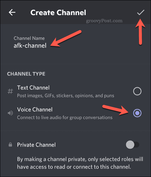 Ρύθμιση επιλογών για νέο κανάλι φωνής στο Discord