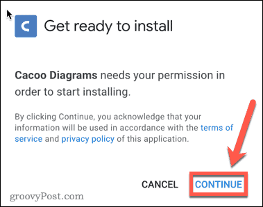 Επιβεβαίωση της εγκατάστασης του πρόσθετου Google Docs Cacoo