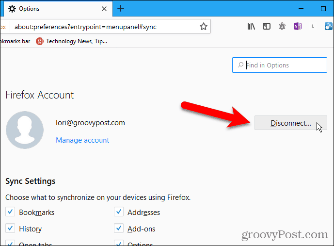 Κάντε κλικ στην επιλογή Αποσύνδεση στον Firefox για Windows