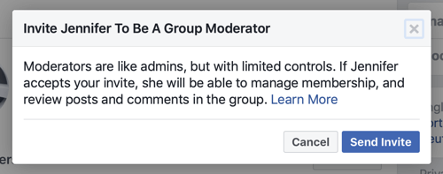 Πώς να βελτιώσετε την κοινότητα της ομάδας σας στο Facebook, παράδειγμα του μηνύματος Facebook όταν ένα μέλος έχει επιλεγεί ως επόπτης ομάδας