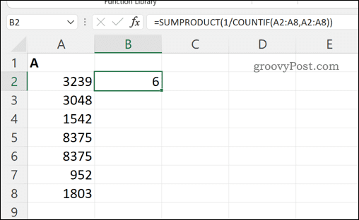 Υπολογισμός του συνολικού αριθμού μοναδικών τιμών σε μια περιοχή κελιών στο Excel