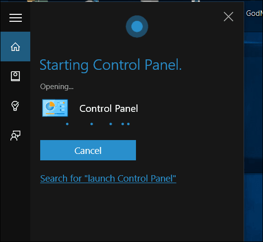 Windows 10 Cortana Ανοίξτε τον πίνακα ελέγχου