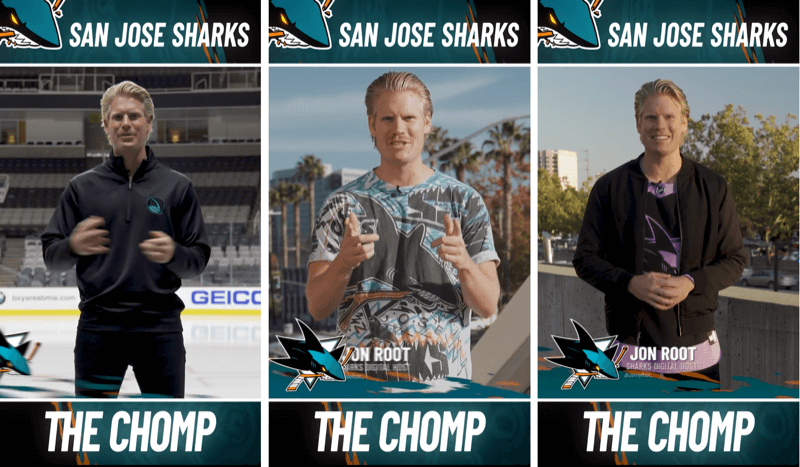 τρεις δημοσιεύσεις στο Instagram Stories από το τμήμα The Chomp του San Jose Shark