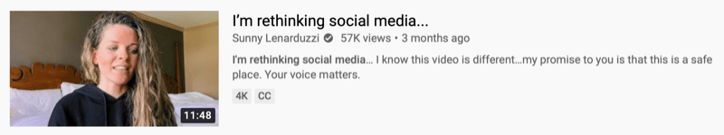 παράδειγμα βίντεο στο YouTube από το @sunnylenarduzzi του "επανεξετάζω τα μέσα κοινωνικής δικτύωσης…"