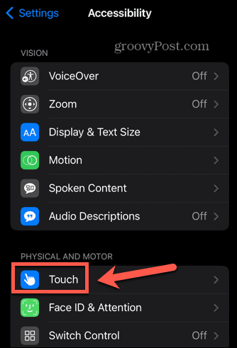 ρυθμίσεις iphone touch
