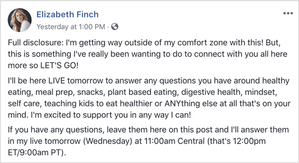 Δημοσίευση στο Facebook με λεπτομέρειες σχετικά με το AMA και ζητώντας ερωτήσεις από οπαδούς.