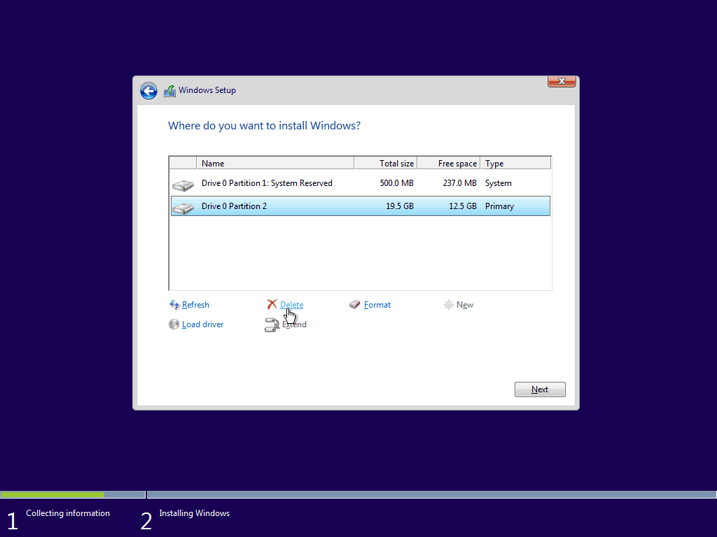 05 Διαγραφή υπάρχοντος πρωτεύοντος διαμερίσματος Windows 10 Καθαρή εγκατάσταση