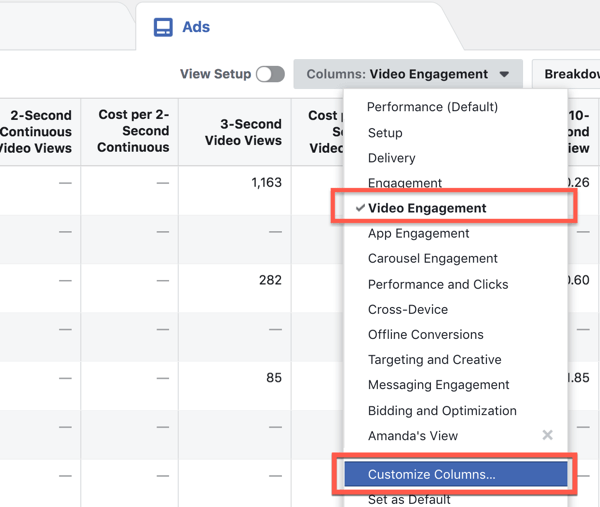 Προσαρμόστε τις στήλες αναφοράς στο Facebook Ads Manager.