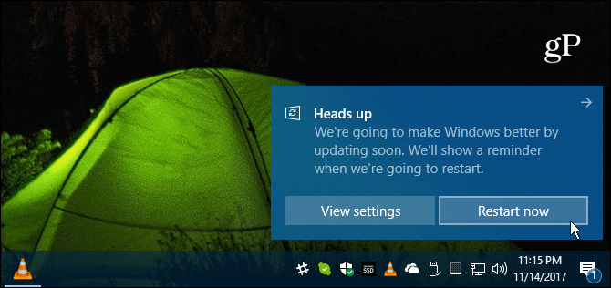 Windows 10 Μήνυμα επανεκκίνησης