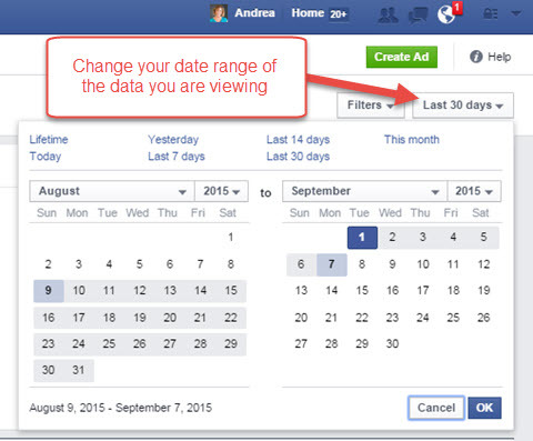 Εύρος ημερομηνιών αναφοράς διαχειριστή διαφημίσεων facebook
