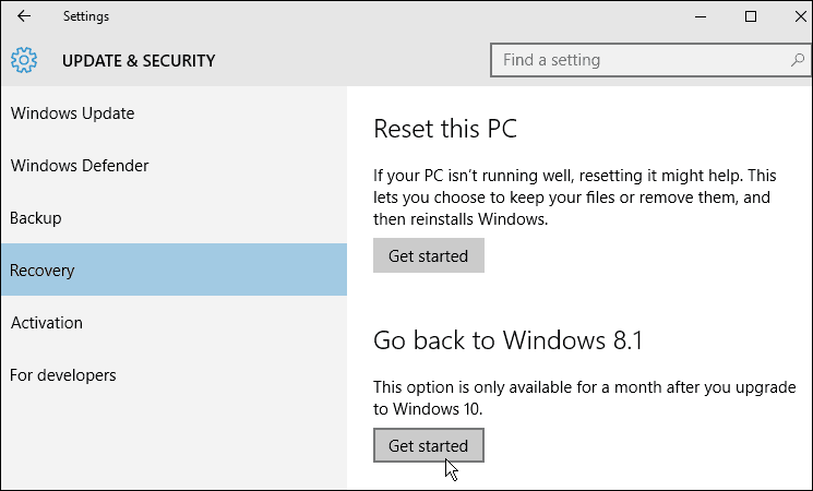 ανάκτηση των Windows 10
