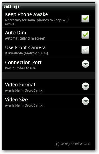 Ρυθμίσεις εφαρμογής DroidCam για Android