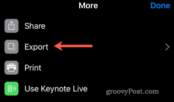 Ξεκινήστε τη διαδικασία εξαγωγής από το Keynote στο PowerPoint σε iOS