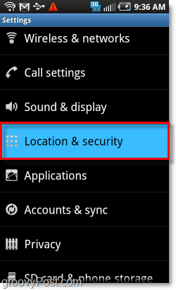 τοποθεσία και μενού ασφάλειας Android