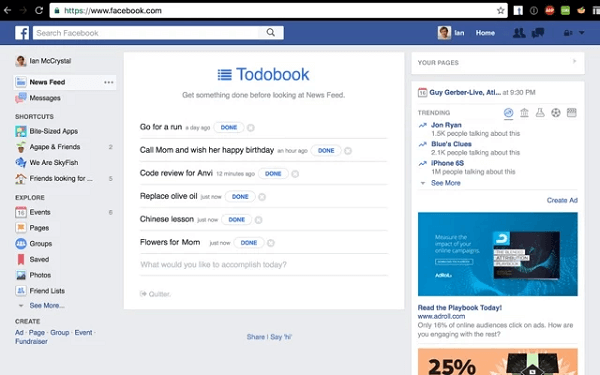 Το Todobook αποκλείει τη ροή ειδήσεων στο Facebook μέχρι να ολοκληρώσετε τις προτεραιότητές σας για την ημέρα.