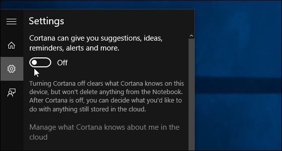 απενεργοποιήστε όλες τις κάρτες Cortana