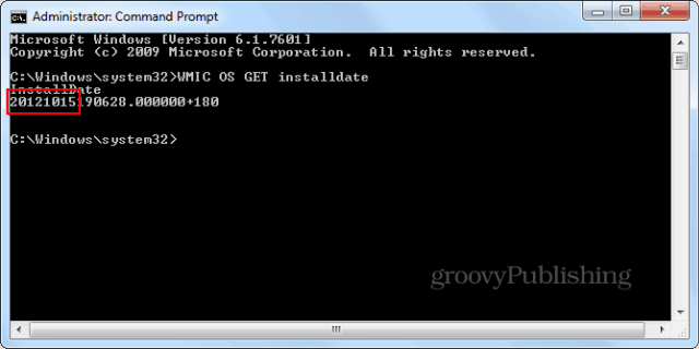 Ημερομηνία εγκατάστασης των Windows cmd promptwmic enter