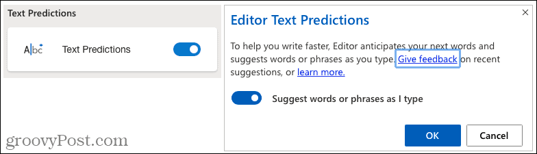 Προβλέψεις κειμένου του Microsoft Editor