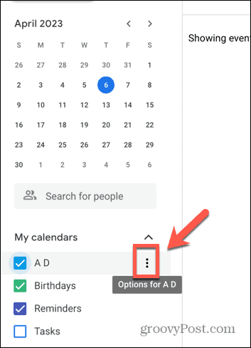 Στιγμιότυπο οθόνης εικονιδίου με τρεις κουκκίδες Ημερολόγιο Google