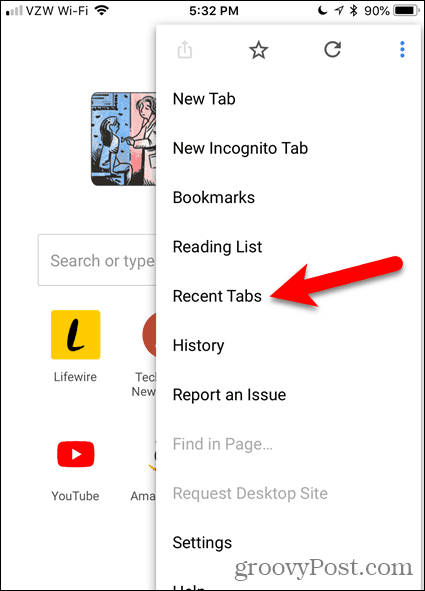 Πατήστε Πρόσφατες καρτέλες στο Chrome για iOS