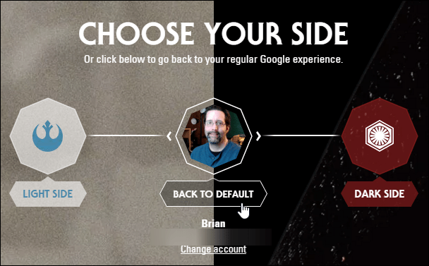 Το Google Star Wars Θέμα Προεπιλογή