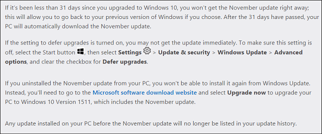 Microsoft Win10 Νοέμβριος ενημερωμένες σημειώσεις
