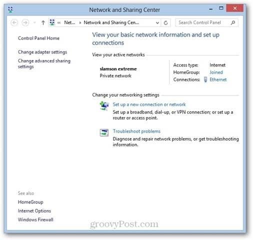 Κέντρο κοινής χρήσης δικτύων των Windows 8 WOL