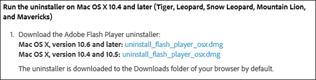 Καταργήστε την εγκατάσταση του flash website Mac