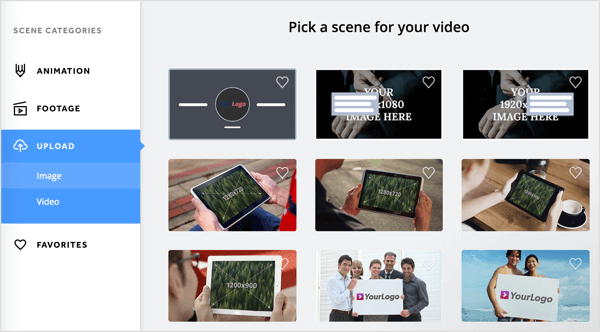 Επιλέξτε μια σκηνή για το βίντεό σας στην καρτέλα Biteable Upload.