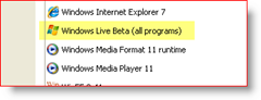 Πίνακας ελέγχου, Windows XP, Εγκατεστημένες εφαρμογές, Windows Live Beta (όλα τα προγράμματα)