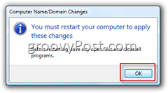 Windows Vista Συμμετοχή σε μια επιβεβαίωση τομέα AD υπηρεσίας καταλόγου Active Directory για να κάνετε επανεκκίνηση του υπολογιστή