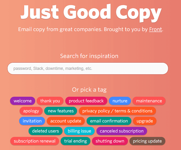 Το Just Good Copy σάς δίνει δείγματα email για να ξεκινήσετε.