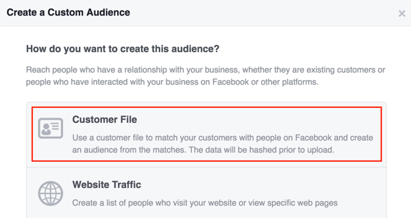 Δημιουργήστε ένα προσαρμοσμένο κοινό Facebook χρησιμοποιώντας μια λίστα πελατών.
