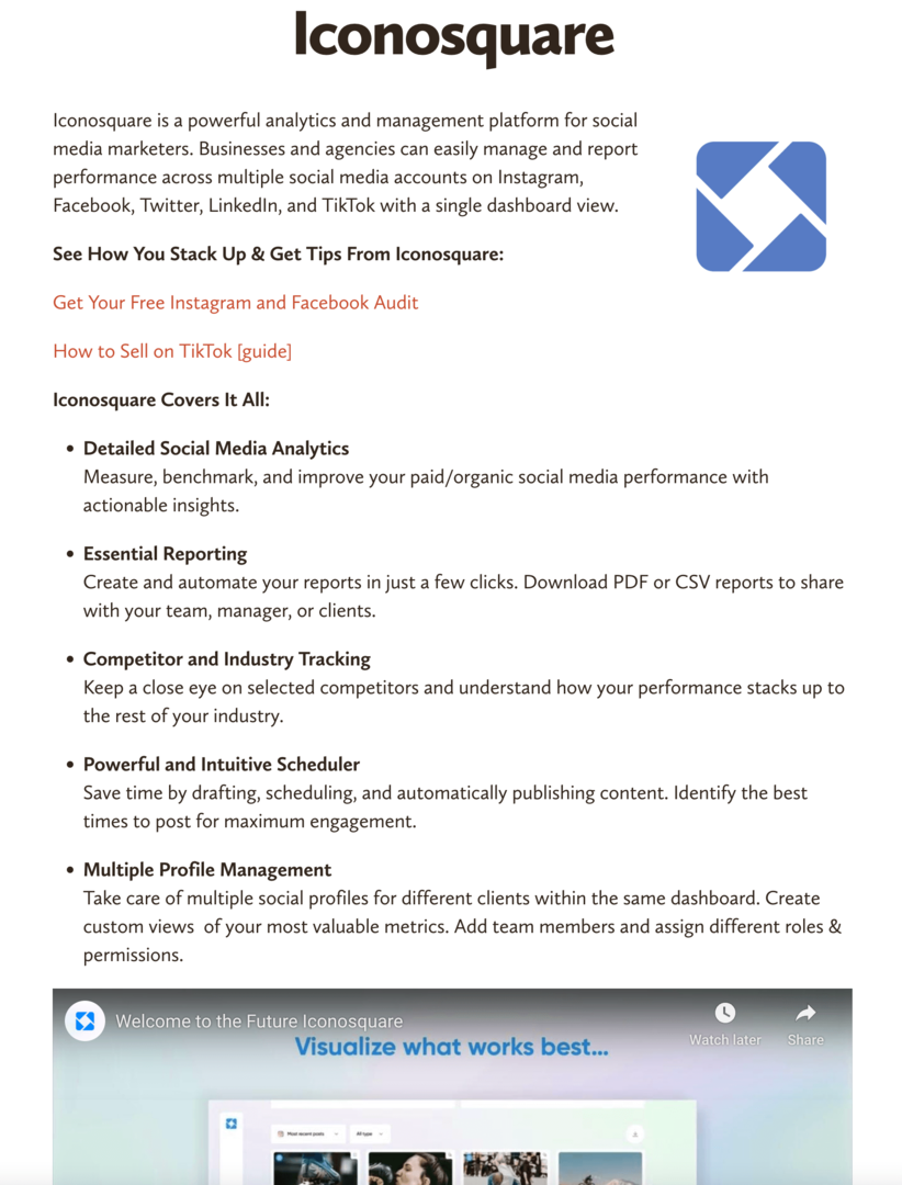Παράδειγμα σελίδας πόρων εργαλείων λογισμικού Social Media Examiner