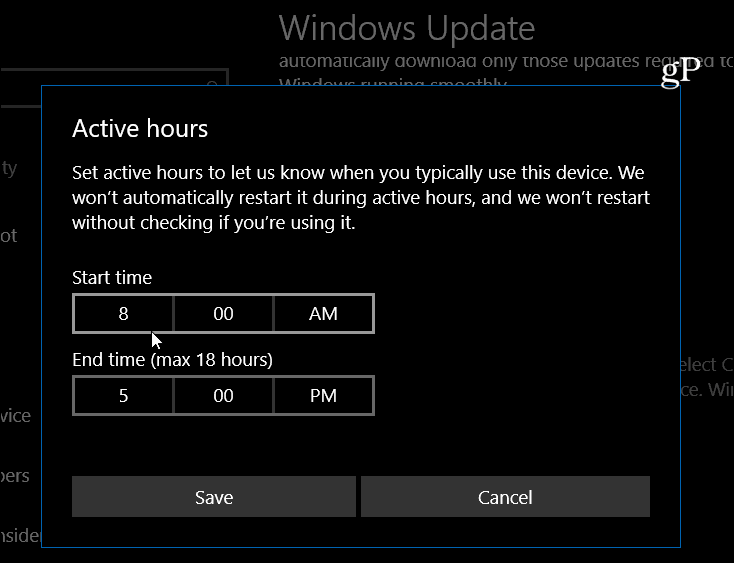 Τα Windows 10 ορίσουν τις ενεργές ώρες