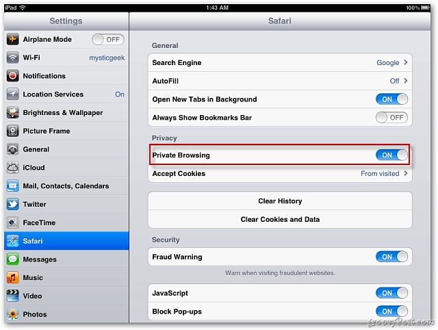 Apple iOS 5: Ενεργοποίηση ιδιωτικής περιήγησης Safari