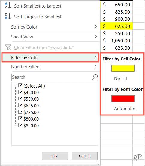 Φιλτράρισμα κατά Χρώμα στο Excel