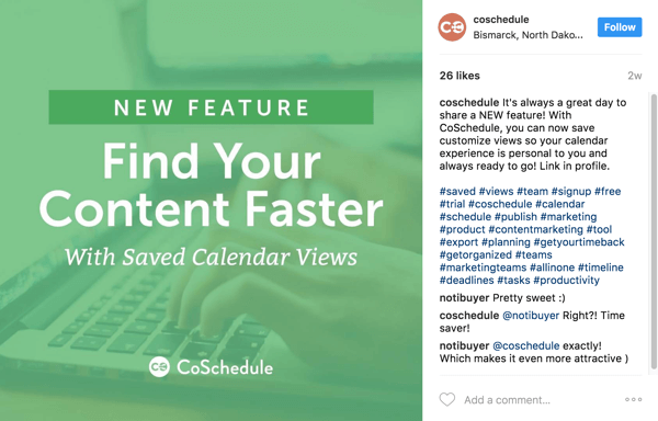 Στη λεζάντα, στρέψτε τους χρήστες στον σύνδεσμο ανάρτησης ιστολογίου στο βιογραφικό σας Instagram.