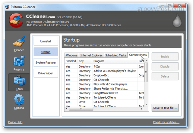 ccleaner επεξεργαστή μενού περιβάλλοντος