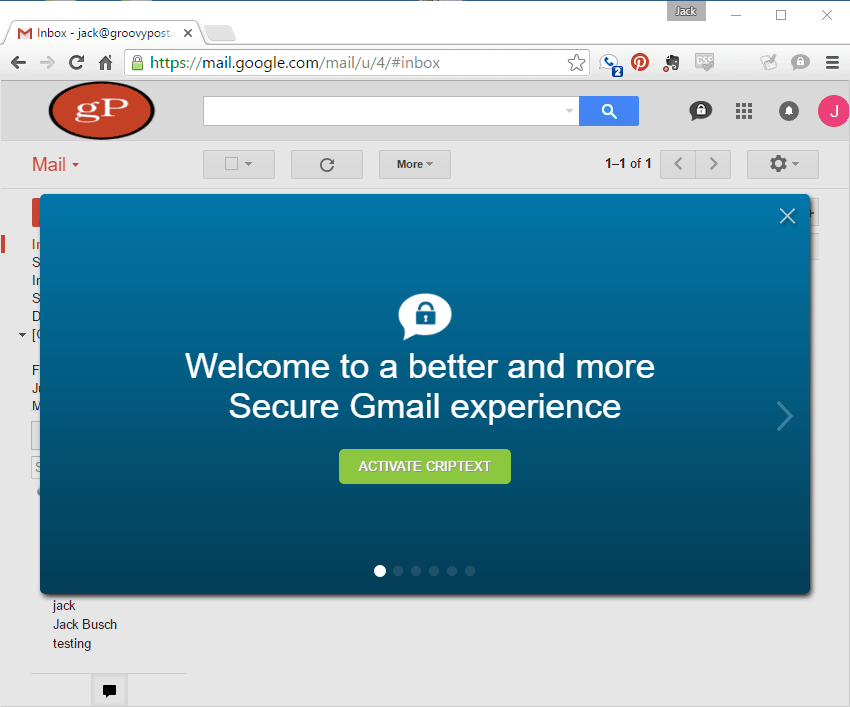 Το Criptext είναι εγκατεστημένο στο gmail