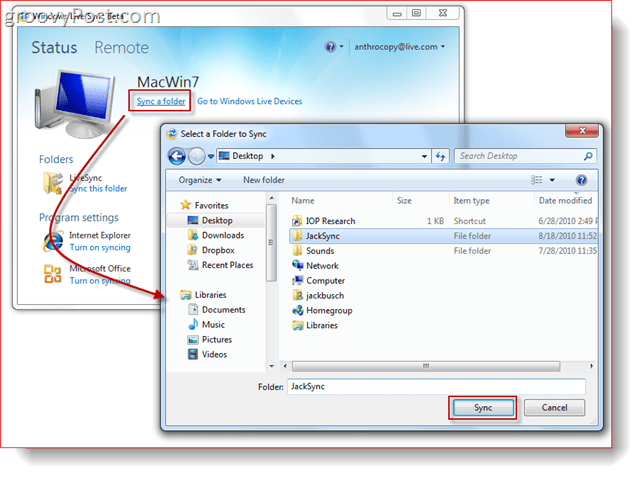 Συγχρονισμός φακέλου με το Windows Live Sync Beta