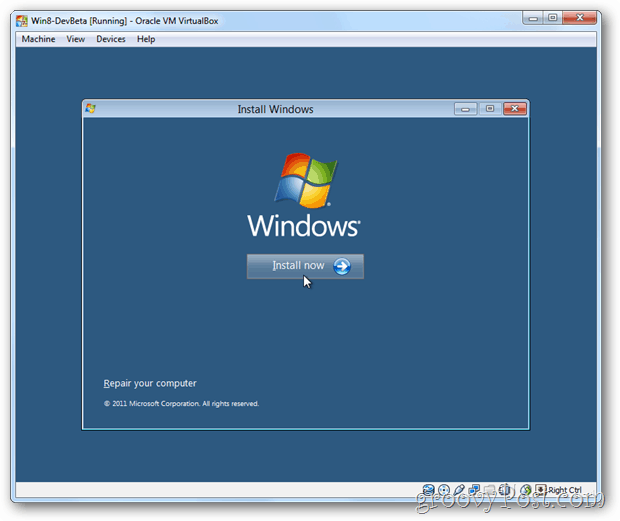 VirtualBox Windows 8 εγκατάσταση τώρα κουτί
