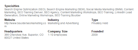 boulder seo marketing Linkedin ειδικότητες