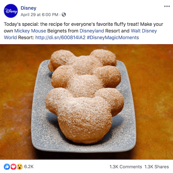 Δημοσίευση της Disney στο Facebook με σύνδεσμο προς τη συνταγή για τα μίνι beignets του Μίκυ Μάους