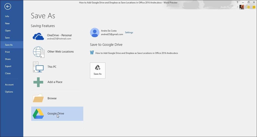 Προσθέστε το Google Drive και το Dropbox ως Αποθήκευση Τοποθεσιών στο Microsoft Office