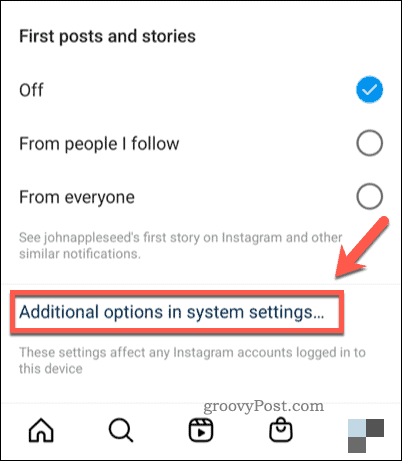 Ανοίξτε τις ρυθμίσεις συστήματος για ειδοποιήσεις στο Instagram