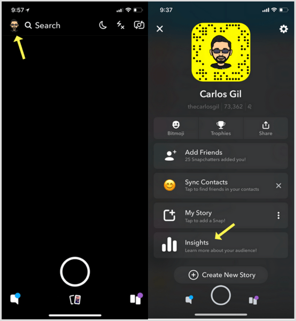 Snapchat Insights πώς να αποκτήσετε πρόσβαση