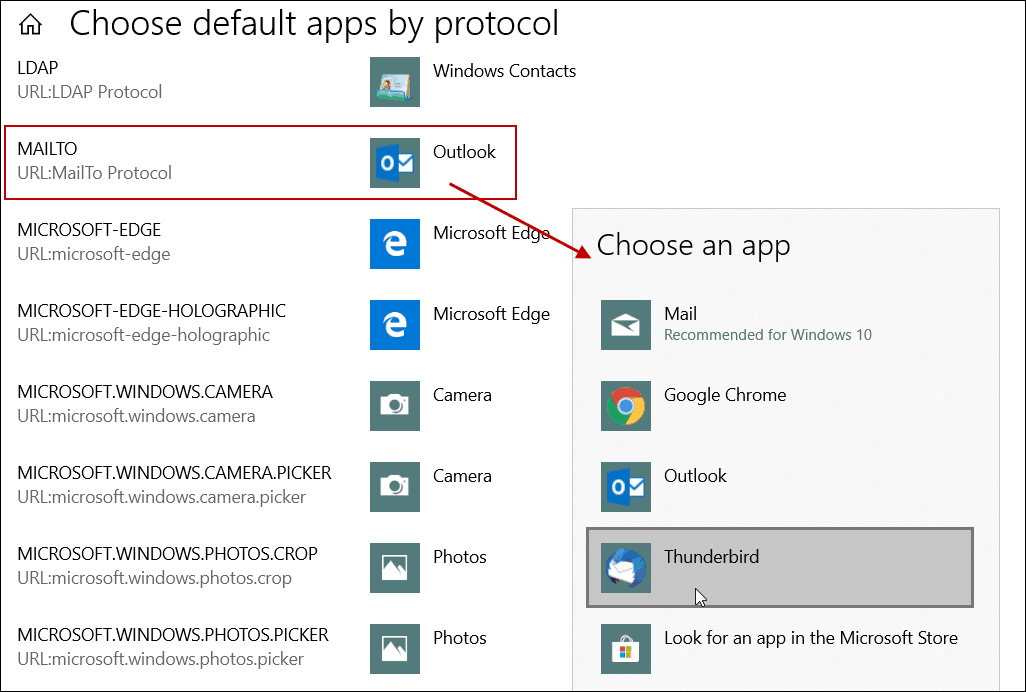 Ορισμός προεπιλεγμένης εφαρμογής ηλεκτρονικού ταχυδρομείου βάσει πρωτοκόλλου Windows 10